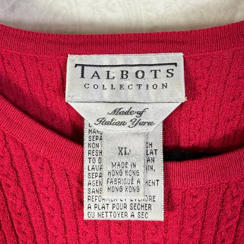 VTG Talbots Collection Red Micro Cable Knit Short Sleeve Sweater Italian Yarn XL - Picture 3 of 5